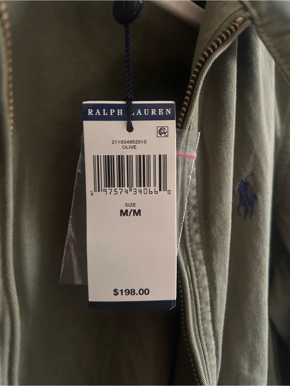 Polo Ralph Lauren Olive Green Zip Jacket with Navy Pony - Picture 2 of 3